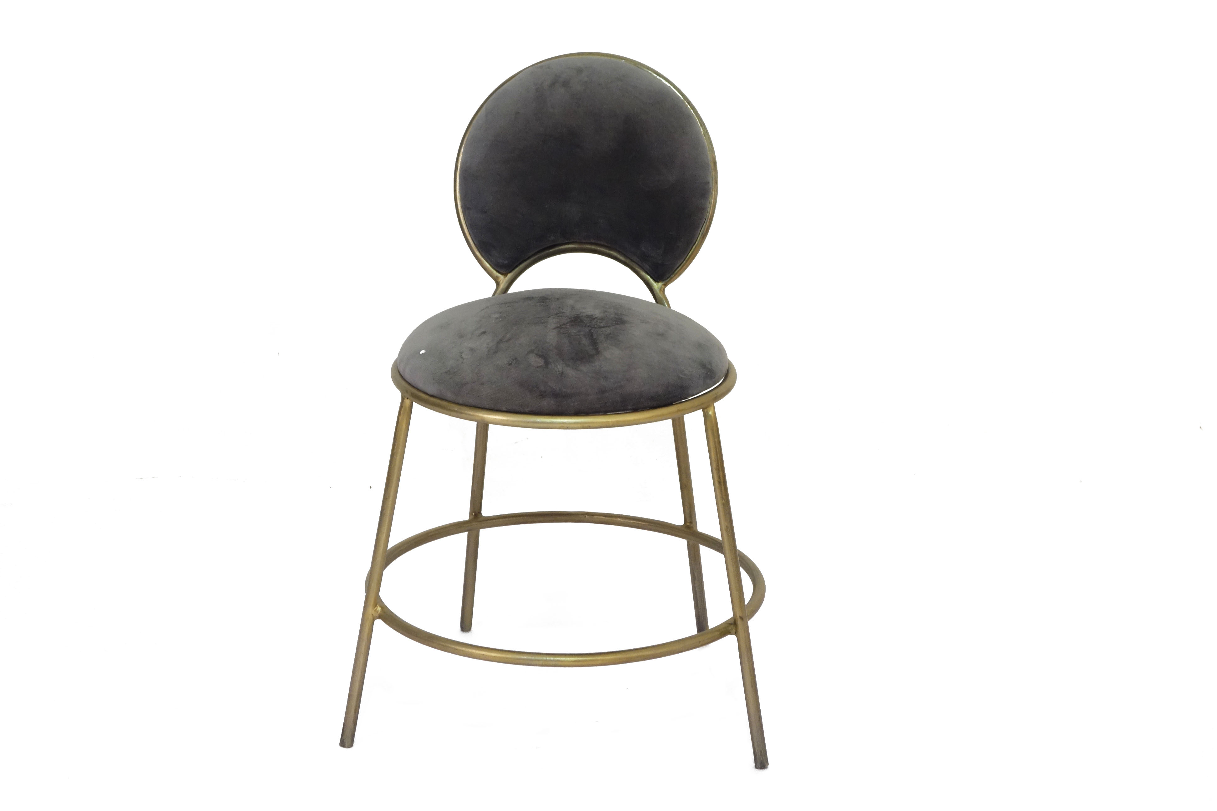 Charcoal Velvet Bar Stool with Round Back
